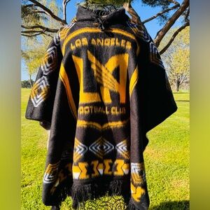 LAFC soccer team adult size alpaca poncho, one size, hooded cape, handmade.
